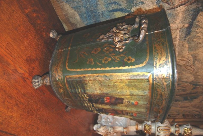 Beautifully Painted Tole Coal Hod