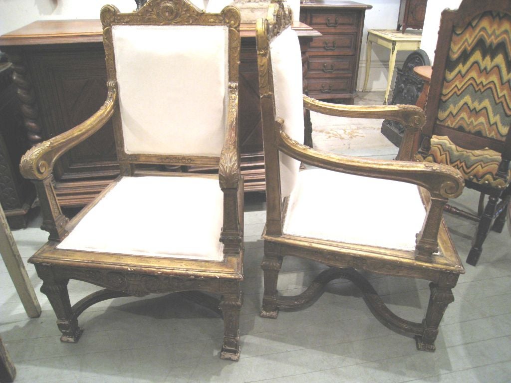 Paar 19. Jh. Stühle aus vergoldetem Holz (19. Jahrhundert) im Angebot