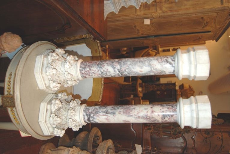 Pair 19 c. Petit Carved Marble Columns