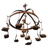 18th c. Iron Chandelier with Oil Lamps