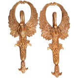 Antique Pair 19th c. Carved Wooden Swan Appliques