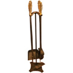 Modern Fireplace Tool Set with Nickel Plated Coil Handles 5