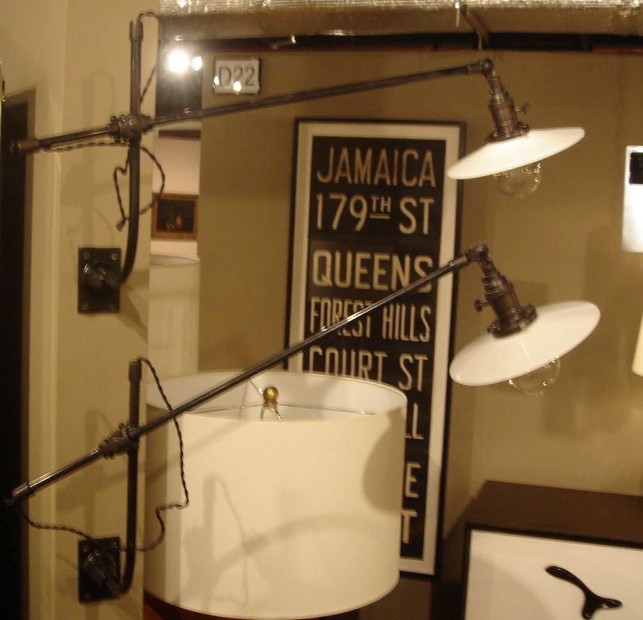 Pair of Vintage O.C. White Industrial Wall-Mount Swing-Arm Lamps 3