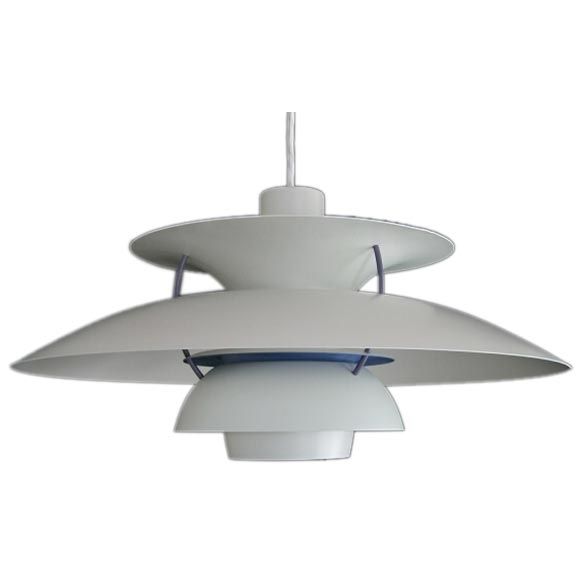 A vintage PH 4/3 hanging lamp designed by Poul Henningsen for Louis Poulsen. Original white finish. Bulb (not included): 200W/120V A23 incandescent. The PH 4/3 provides a glare free illumination. 

Priced individually; multiples of these lamps are