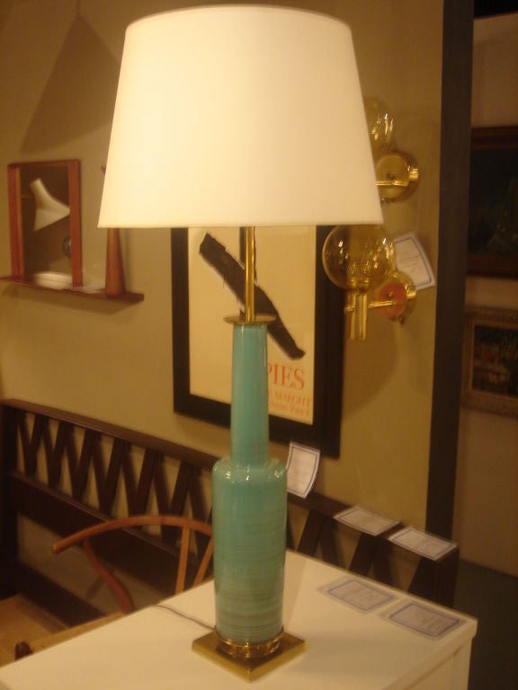 Vintage Green Ceramic Table Lamp by Stiffel at 1stDibs