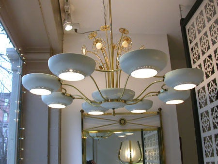 Brass 
White Chandelier by Paavo Tynell for Lightolier