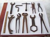 Set of Six Antique Machine Age Tools on Custom Stands