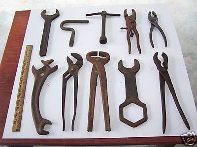 Set of Six Antique Machine Age Tools on Custom Stands at 1stDibs