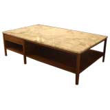 White Marble & Walnut Coffee Table by Paul McCobb for Calvin