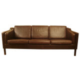 Vintage Brown Leather Three-Seater Sofa by Borge Mogensen