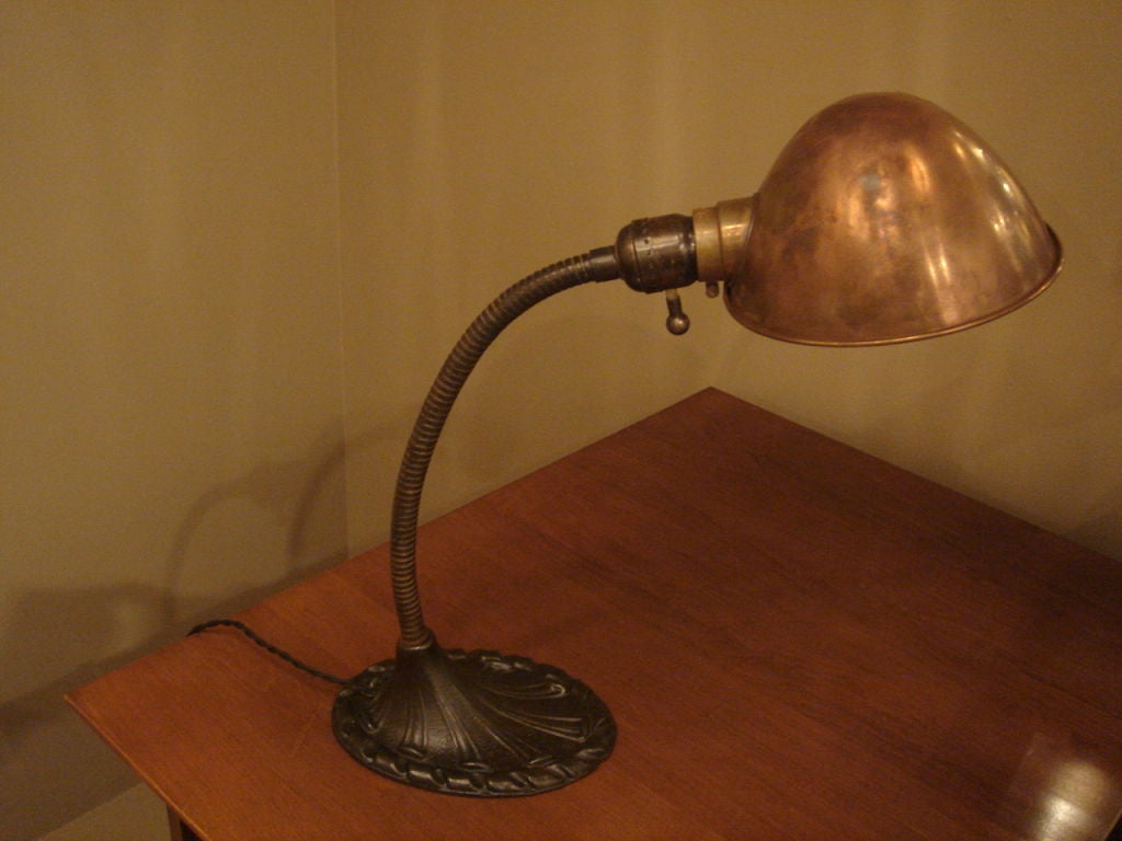 American Antique Desk Lamp in Patinated Brass & Copper by Aladdin Co.