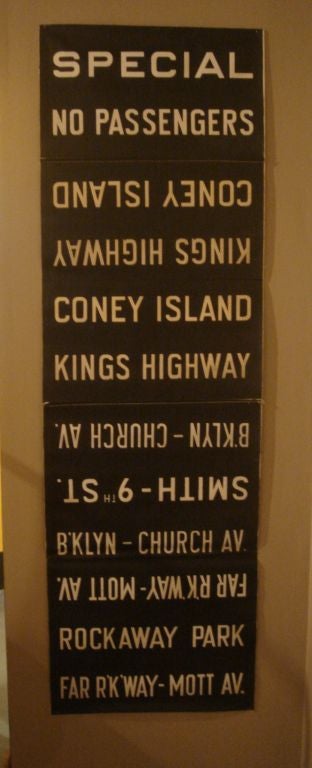A vintage New York subway destination sign. <br />
<br />
Unframed; measures approx. 71