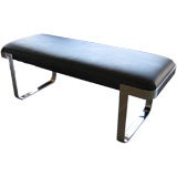 Milo Baughman style Chrome Bench in Black Leather