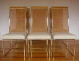 Set of 6 Dining Chairs in Brass & Cane by Milo Baughman