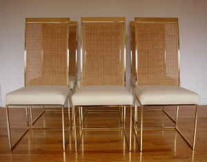 Set of 6 Dining Chairs in Brass 
Cane by Milo Baughman