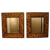 Pair of Vintage Inlaid Wood Mirrors
