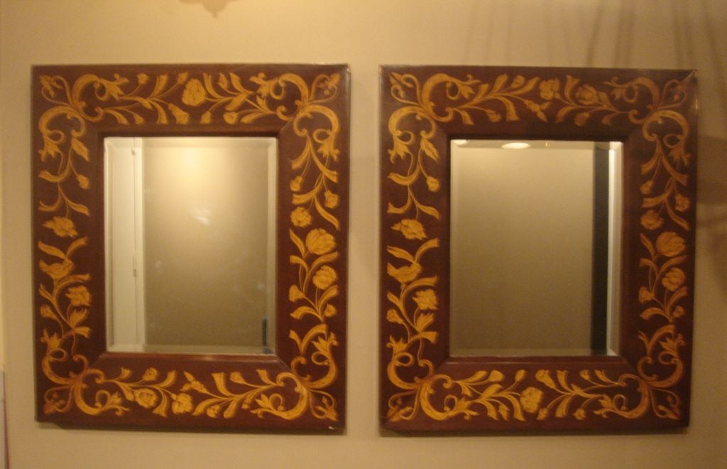 Pair Of Vintage Inlaid Wood Mirrors