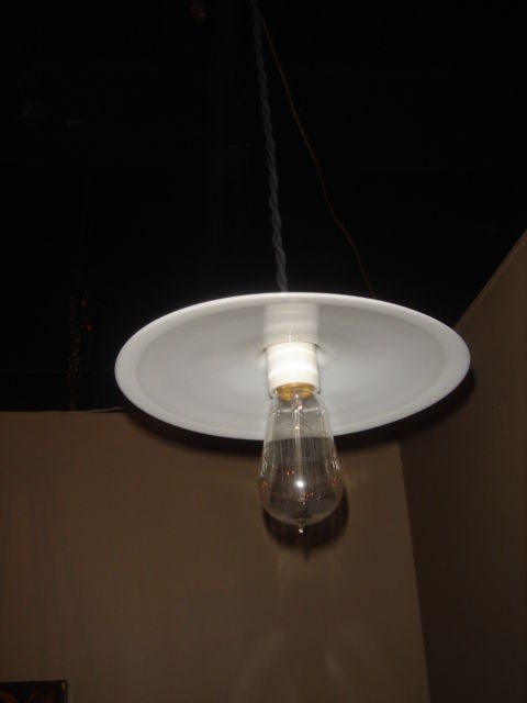 Industrial Vintage Milk Glass Hanging Lights ~ Multiple available  For Sale