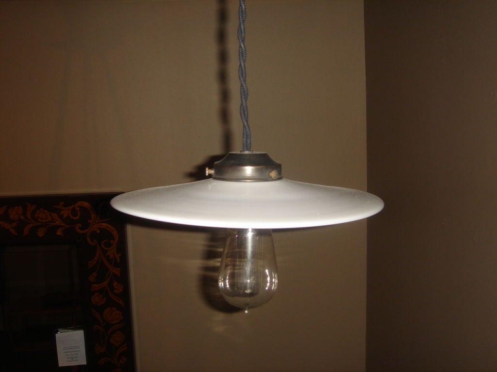 Vintage Milk Glass Hanging Lights ~ Multiple available In Excellent Condition For Sale In New York, NY