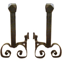 Pair of Antique Hand Forged Iron Andirons