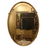 Vintage Large Oval Beveled Vanity Mirror with Nickel Frame