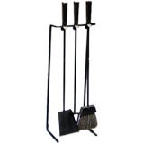 Modernist Fireplace Tool Set in Black Iron with Bronze Handles