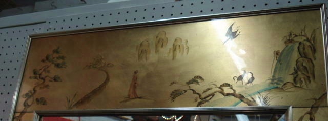 Vintage Asian Motif Reverse Painted Gold Leaf Mirror by La Barge