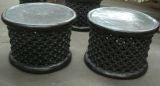 Pair of African Cameroon Drum Stools 23" W x 16" H