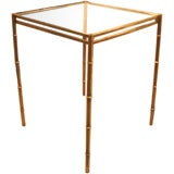 Maison Jansen Style Faux Bamboo Brass Side Table with Glass Top
