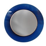 Round Mirror with Blue Frame by Max Ingrand for Fontana Arte