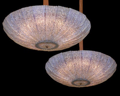 PAIR OF ITALIAN ART DECO OPALESCENT CHANDELIERS prob. by Venini