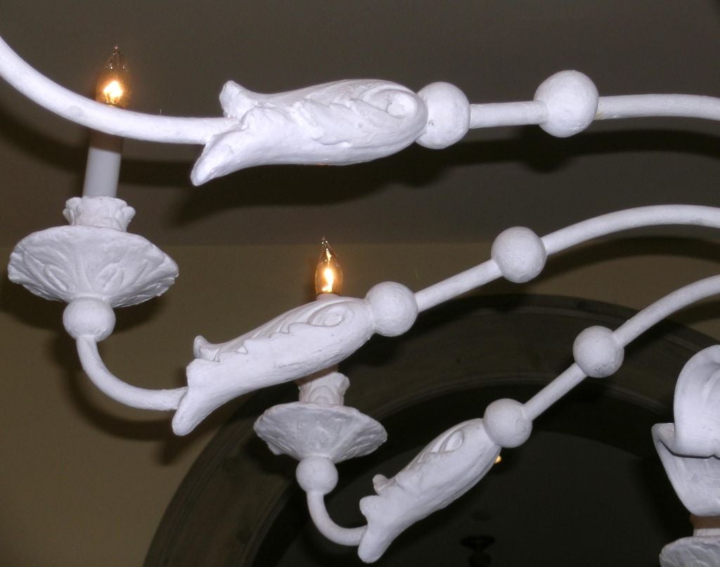 AMERICAN ART DECO WHITE PLASTER CHANDELIER style of Giacometti For Sale 3
