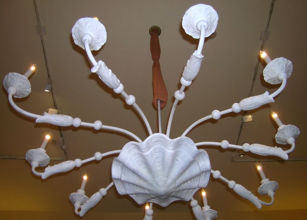 AMERICAN ART DECO WHITE PLASTER CHANDELIER style of Giacometti For Sale 4