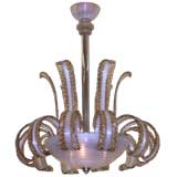 ITALIAN 1940'S 'PULEGOSO' CLEAR GLASS AND AMBER GLASS CHANDELIER