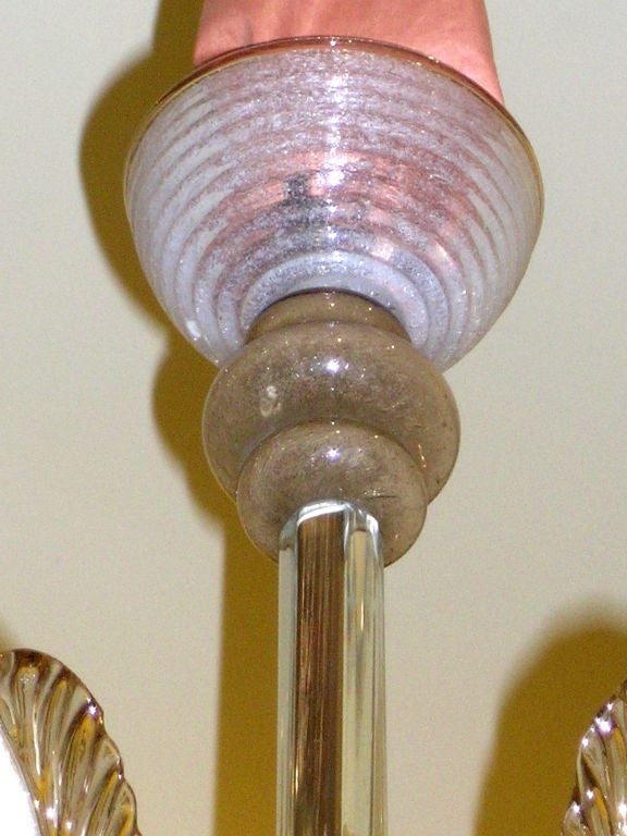 ITALIAN 1940'S 'PULEGOSO' CLEAR GLASS AND AMBER GLASS CHANDELIER 4