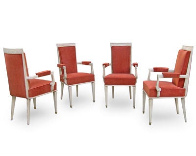 SET OF FOUR FRENCH 1940'S LIMED OAK ARMCHAIRS style of Adnet