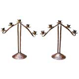 PAIR OF AMERICAN ARTS AND CRAFTS POUNDED COPPER  CANDELABRA
