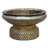 Vintage EXOTIC INDIAN BLACK-LACQUERED WOODEN DECAGONAL PLANTER