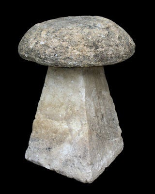 8 AVAILABLE- a varying form & dimensions & priced ranging from $2350-2800 for single & sets: Some of limestone, others of granite.  Some sold as pairs, others as singles. Staddle stones were originally used as supporting bases for granaries, the