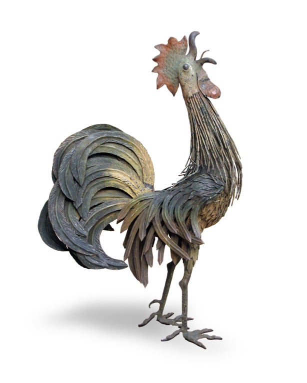 ITALIAN POLYCHROME PAINTED METAL ROOSTER