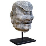 CHINESE CARVED GRAY STONE HEAD OF A LUOHAN