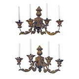 PAIR OF ITALIAN BAROQUE STYLE OCHRE PAINTED TOLE WALL LIGHTS