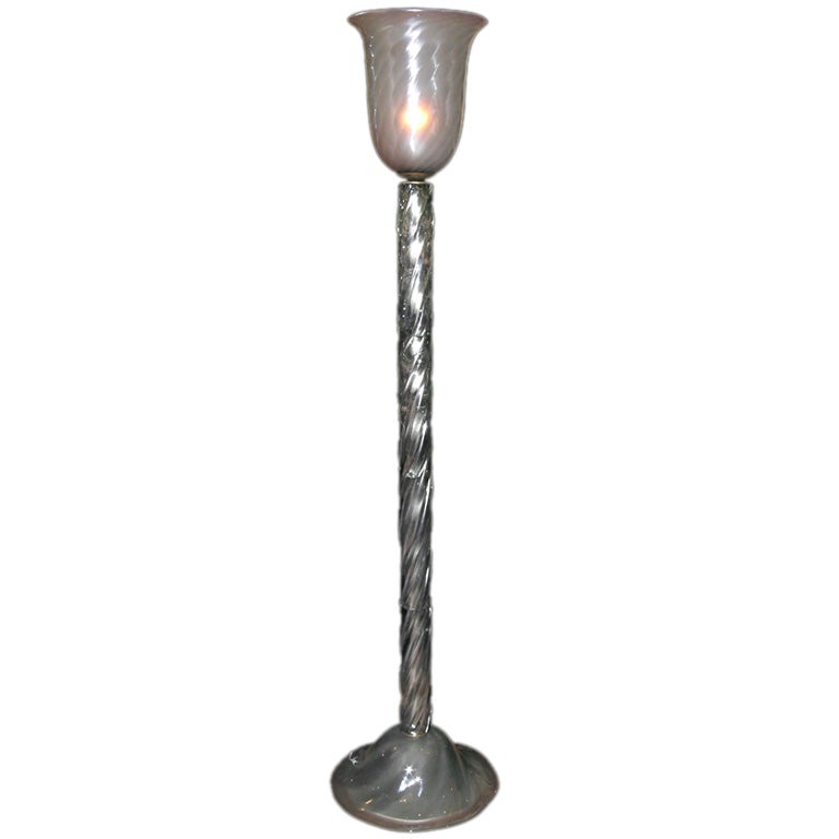 BOLD ITALIAN 1940
S HAND-BLOWN SMOKEY-GREY GLASS FLOORLAMP