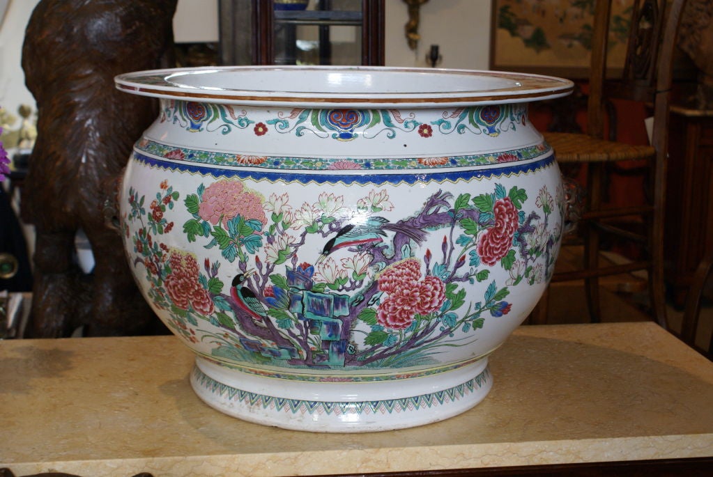 A very nice and large porcelain fish bowl probably made by Samson.  Samson began his career by making service and set piece replacements in the late 1830s. Samson was able to reproduce porcelains of all types that still confuse experts and
