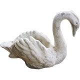 Antique Cast Stone Painted Swan