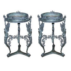 Fine Pair of Grand Tour Bronze Tripod Tables / Stands