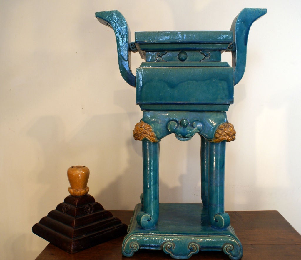 18th Century and Earlier A Large Ming Dynasty Glazed Censer
