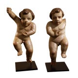 Pair or Painted Putti/Cherubs