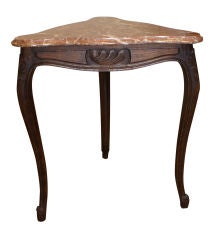 A Diminutive French Marble Top Oak Three Sided Table