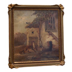 Antique Fox and Hen House Painting